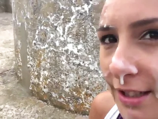 Amateur kinky teen gets gigantic facial in the ancient castle