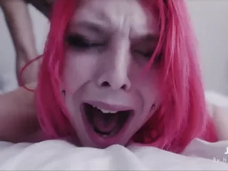 Pink-haired amateur babe rough sex video